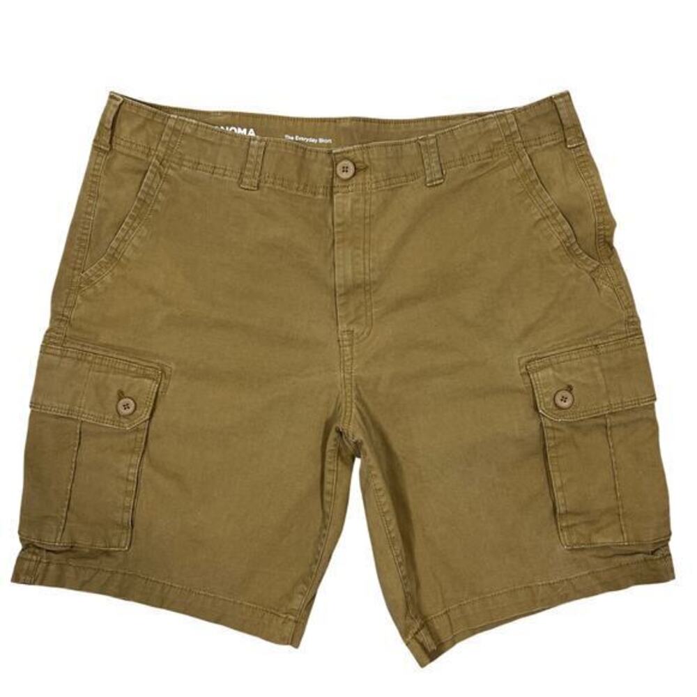 Dad Cargo Shorts Mens 38" Khaki Brown Stretch Elastic Comfort Waistband Pockets